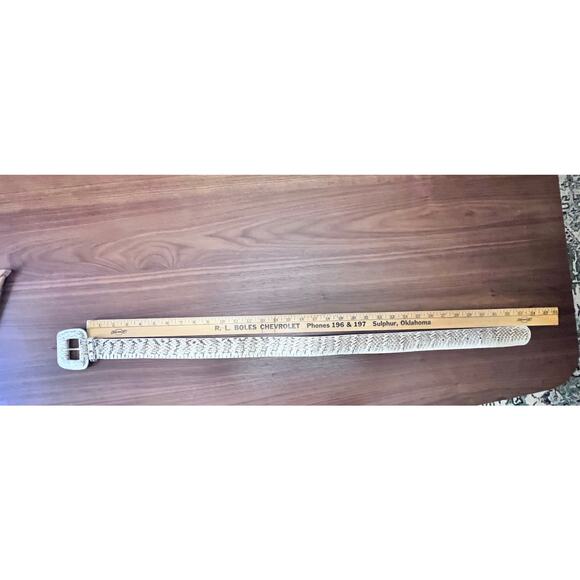 Vintage Genuine Snakeskin Western Belt Boho Cowgirl Cream Python - Picture 4 of 5